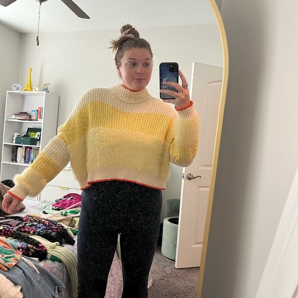 Free People Yellow and Cream Turtleneck Sweater - Picture 11 of 13